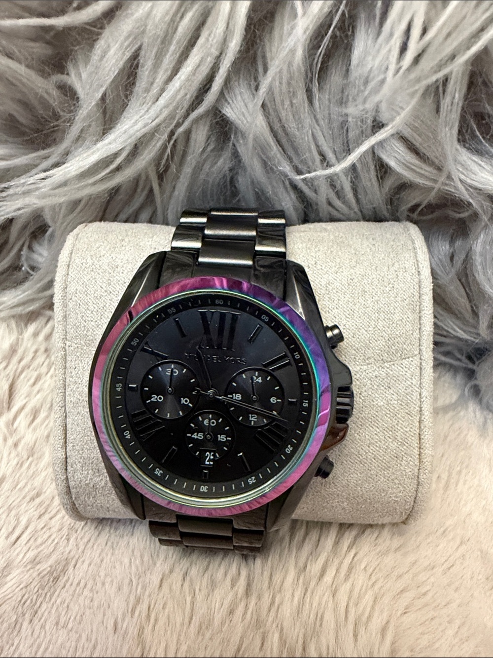 Michael Kors Black Stainless Steel Chronograph Watch with Iridescent Bezel - Picture 5 of 17